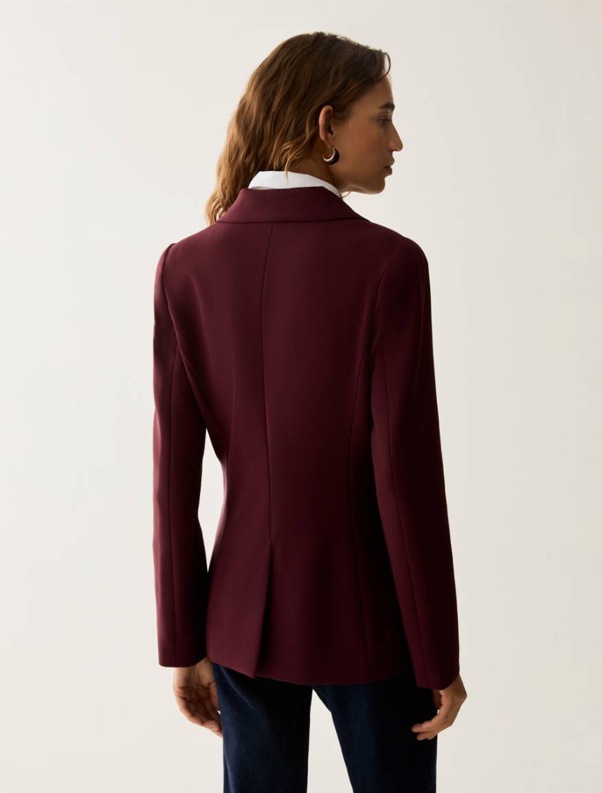 Single-breasted cady blazer - BORDEAUX - Pennyblack - 3