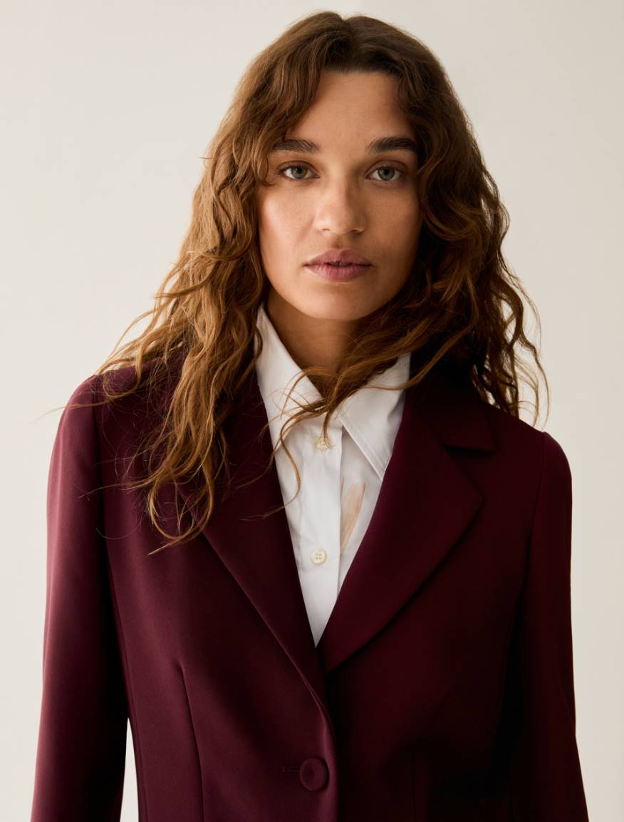 Single-breasted cady blazer - BORDEAUX - Pennyblack - 4