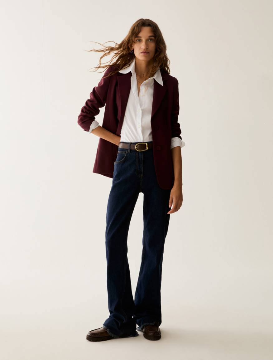 Single-breasted cady blazer - BORDEAUX - Pennyblack - 5
