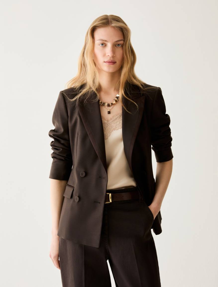 Slim double-breasted blazer - DARK BOWN - Pennyblack