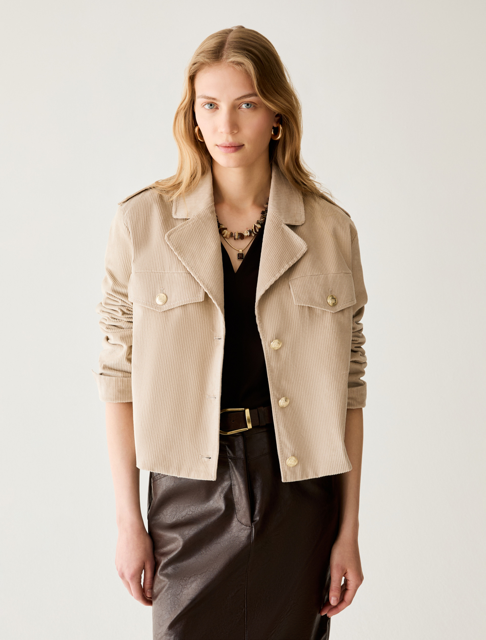 Giacca boxy in velluto a coste - BEIGE - Pennyblack - 1