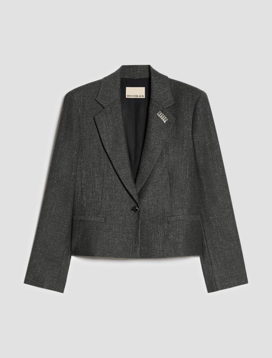 Lamé micro-pattern blazer - PEWTER - Pennyblack - 2