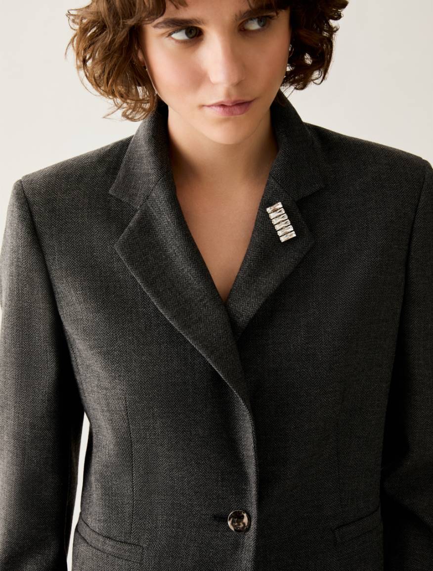 Lamé micro-pattern blazer - PEWTER - Pennyblack - 4