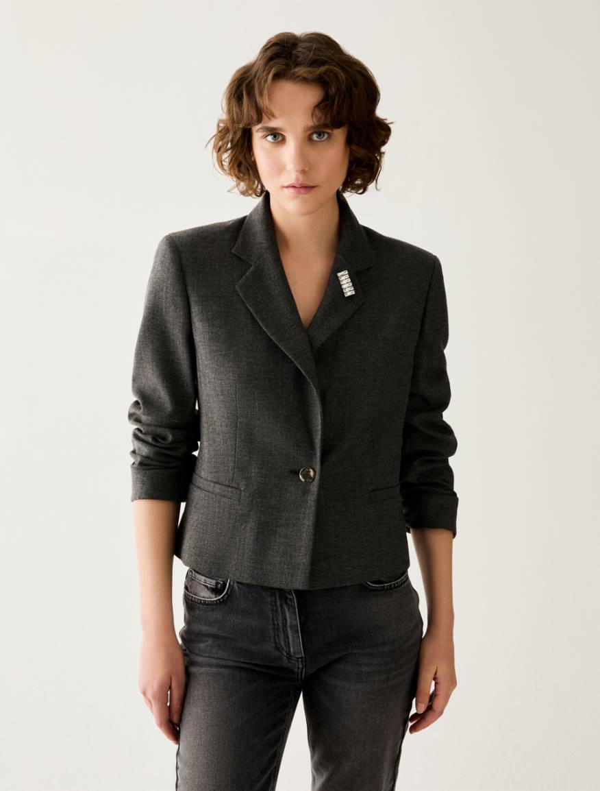 Lamé micro-pattern blazer - PEWTER - Pennyblack