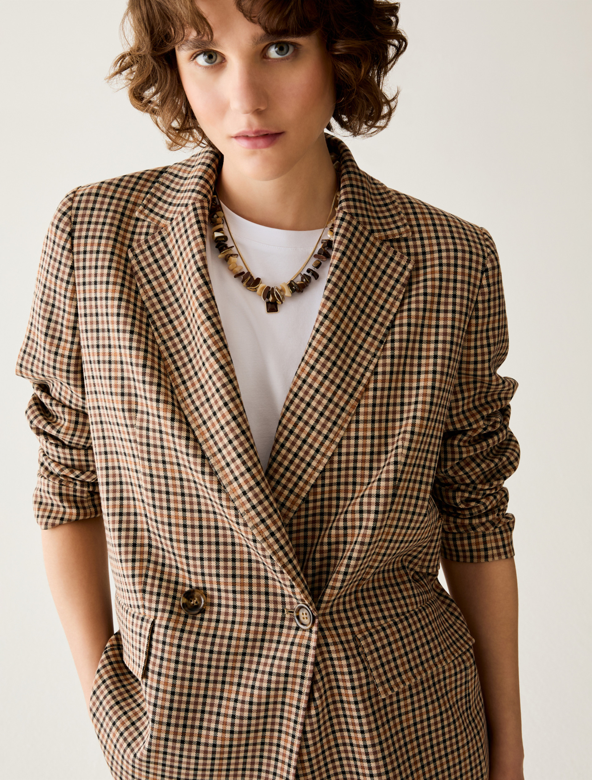 Gingham blazer - CAMEL - Pennyblack - 4