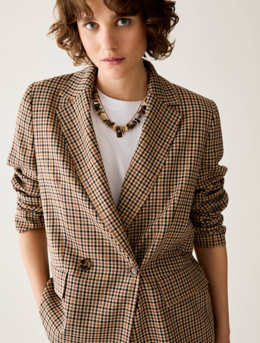 Gingham blazer - CAMEL - Pennyblack - 4