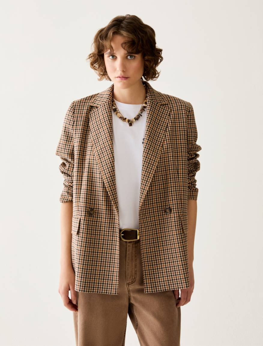 Gingham blazer - CAMEL - Pennyblack