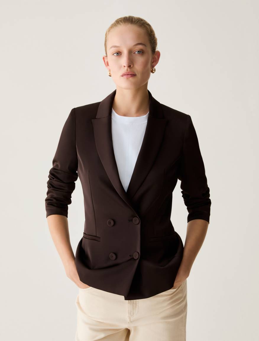 Double satin blazer - DARK BOWN - Pennyblack