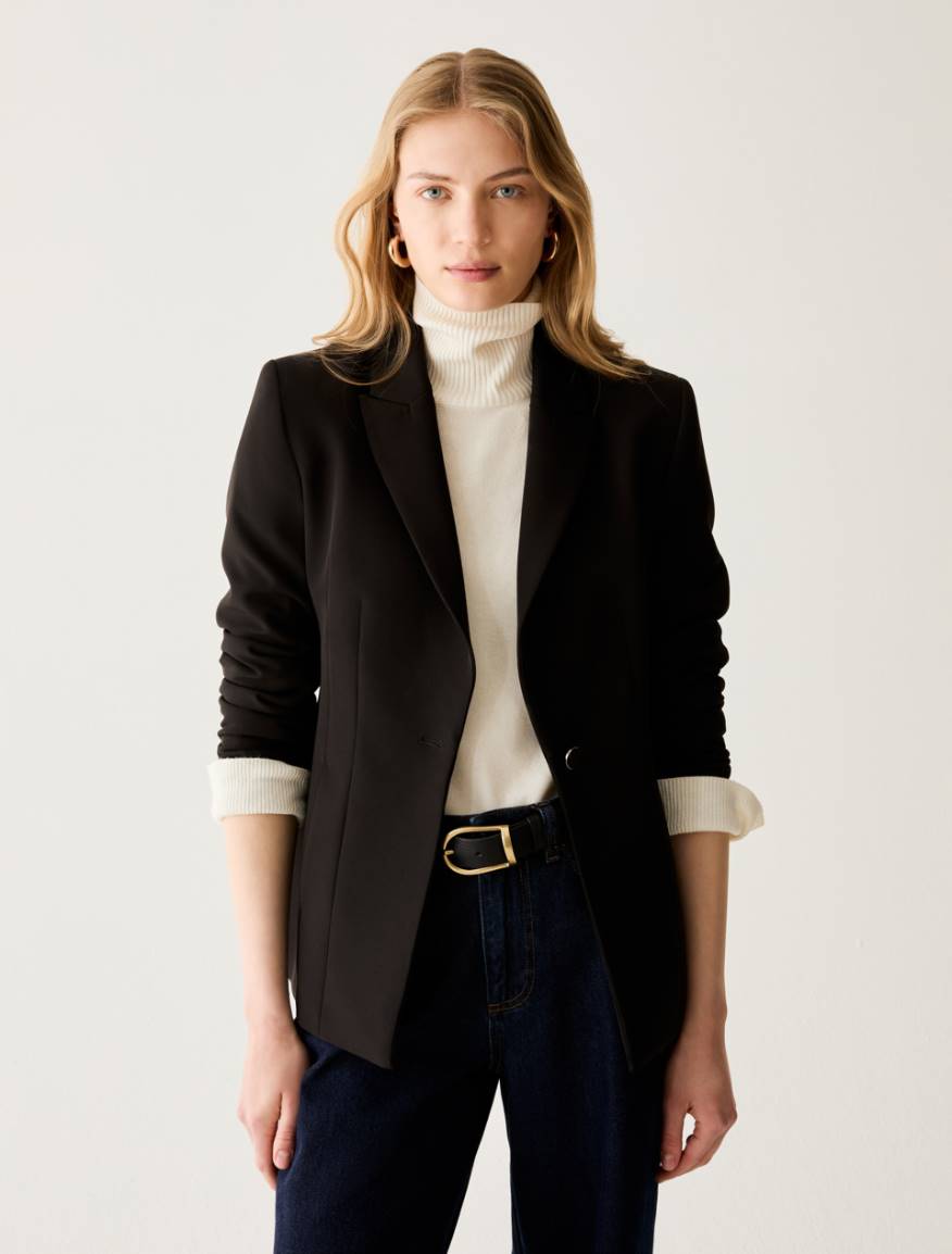 Slim technical-fabric blazer - BLACK - Pennyblack