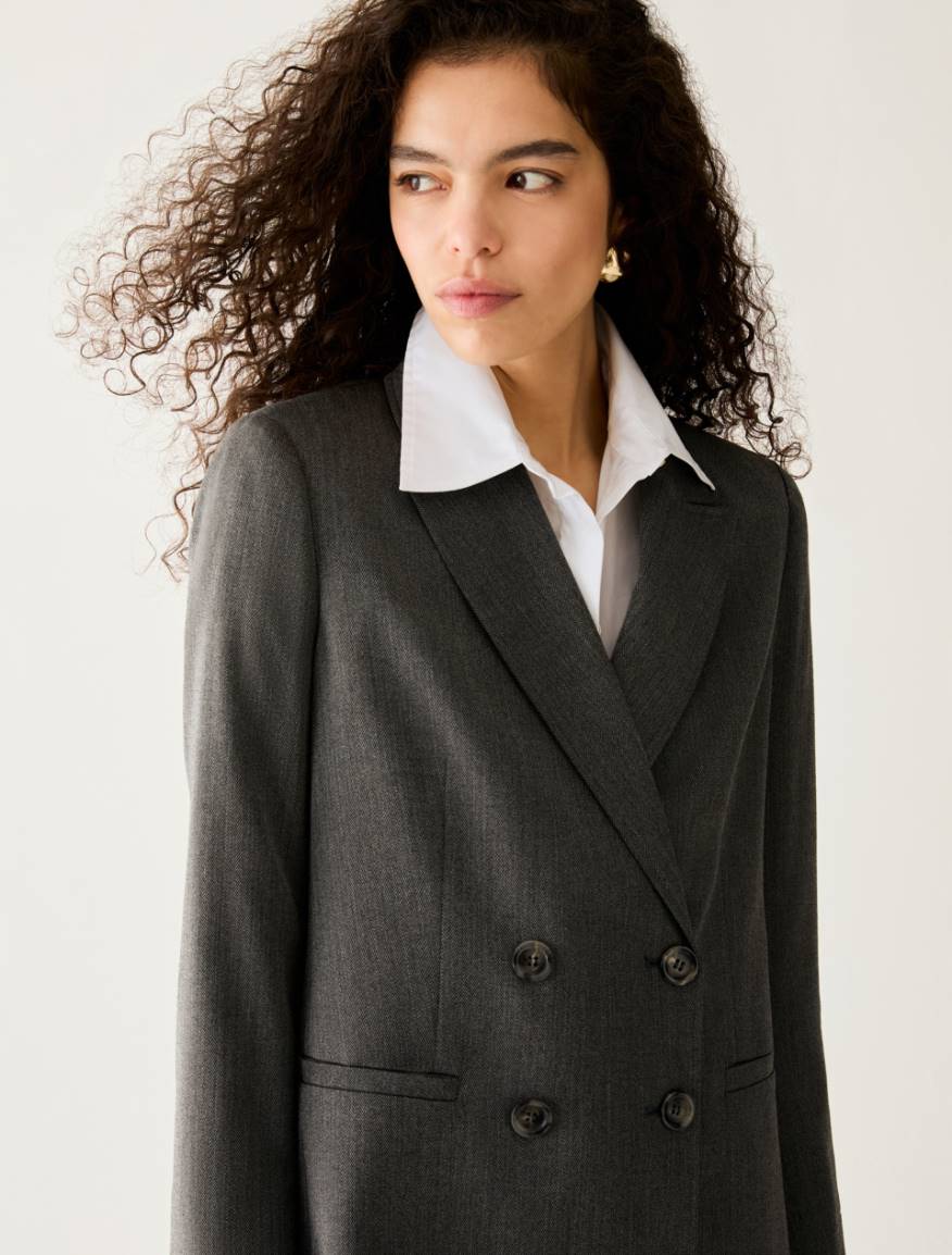 Relaxed Double-Breasted Blazer - GREY - Pennyblack - 4