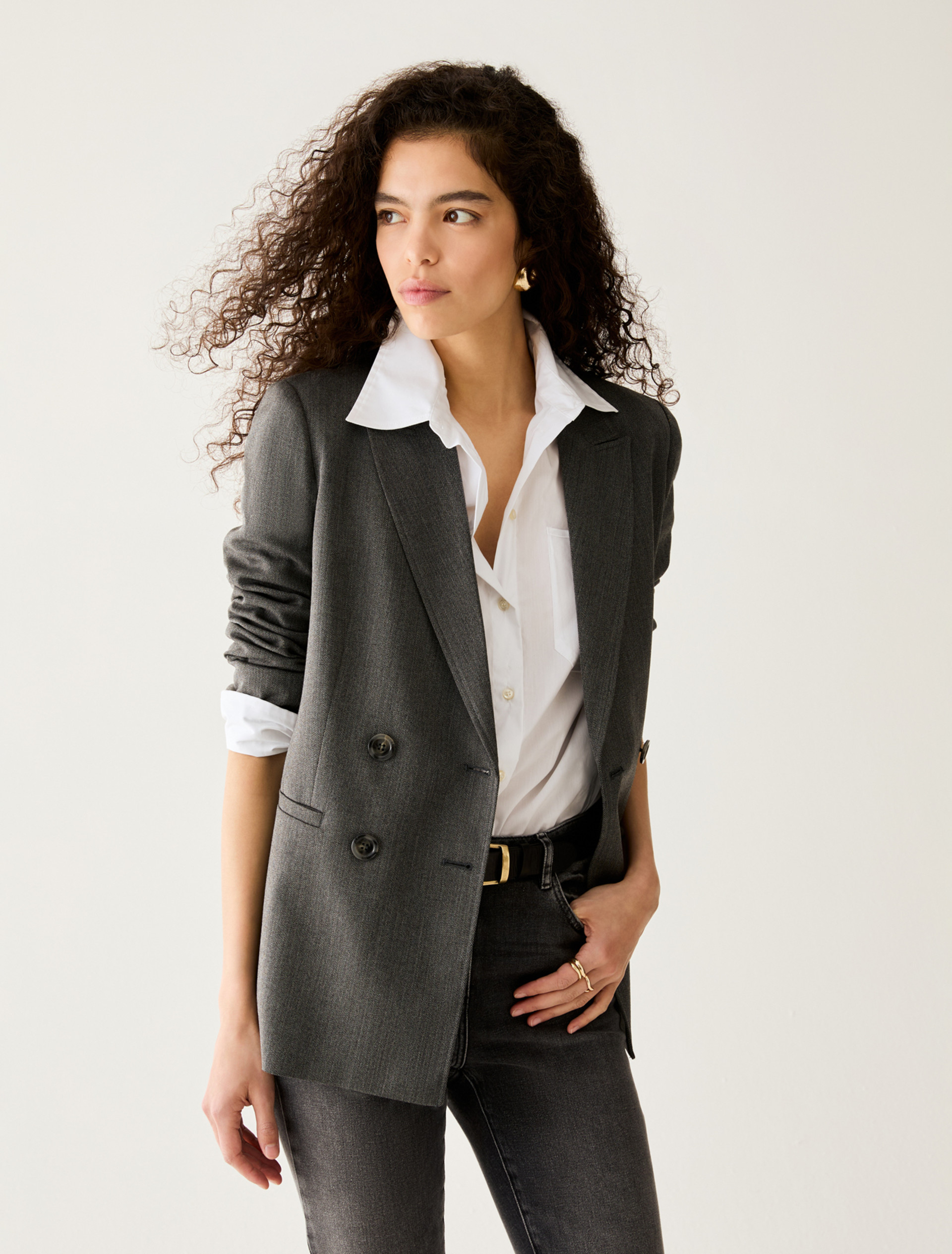 Relaxed Double-Breasted Blazer - GREY - Pennyblack - 1