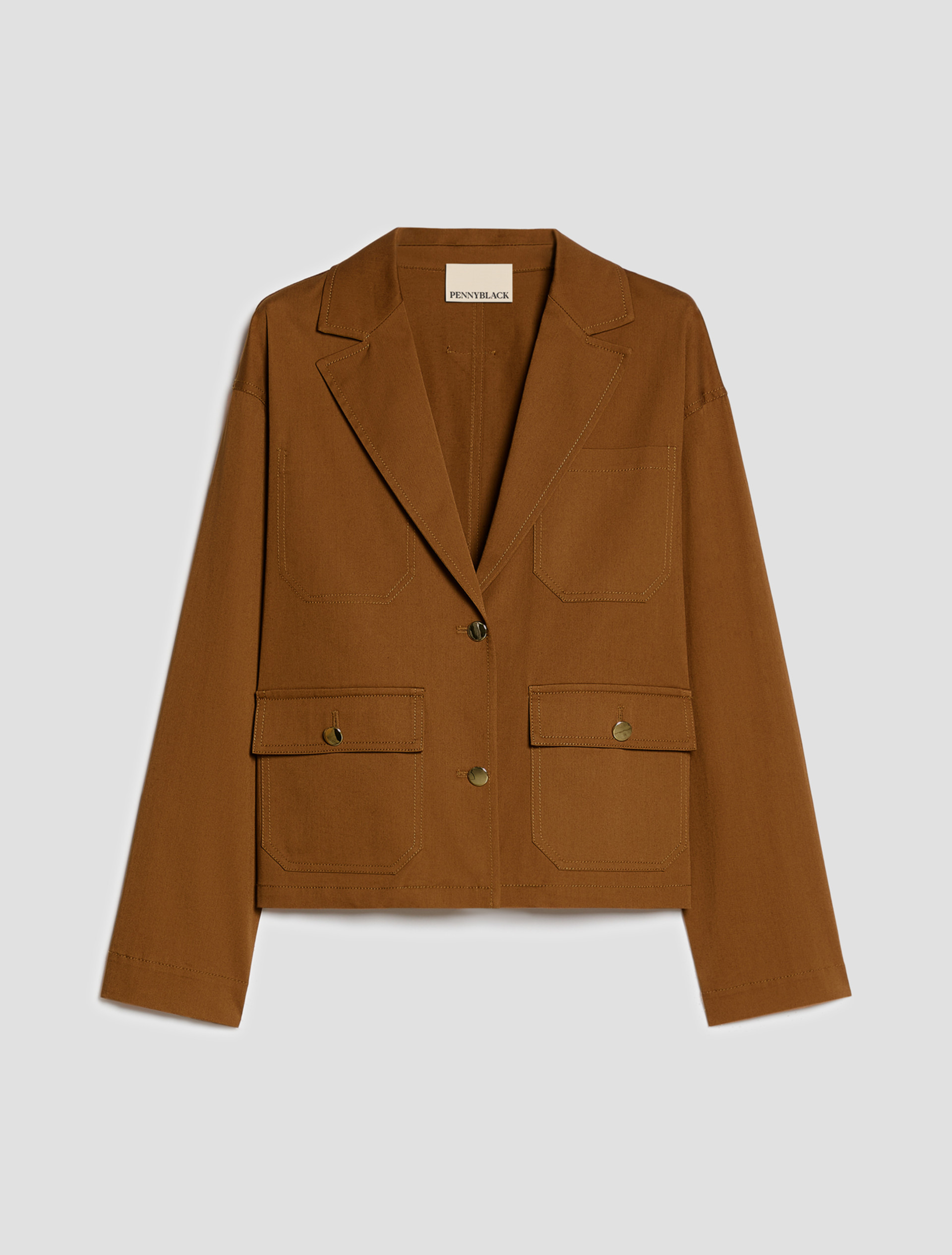 Boxy-cut gabardine jacket - TOBACCO BROWN - pennyblack