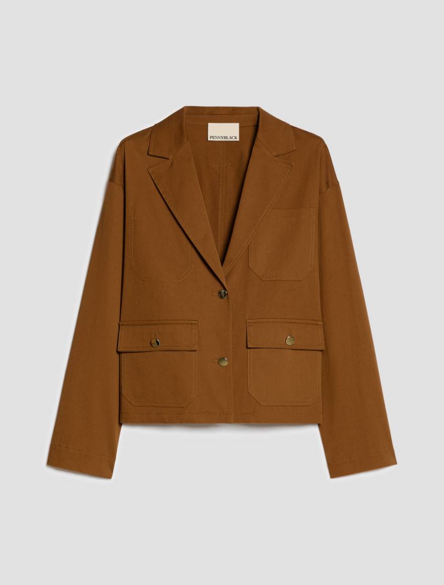 Boxy-cut gabardine jacket - TOBACCO BROWN - Pennyblack - 2