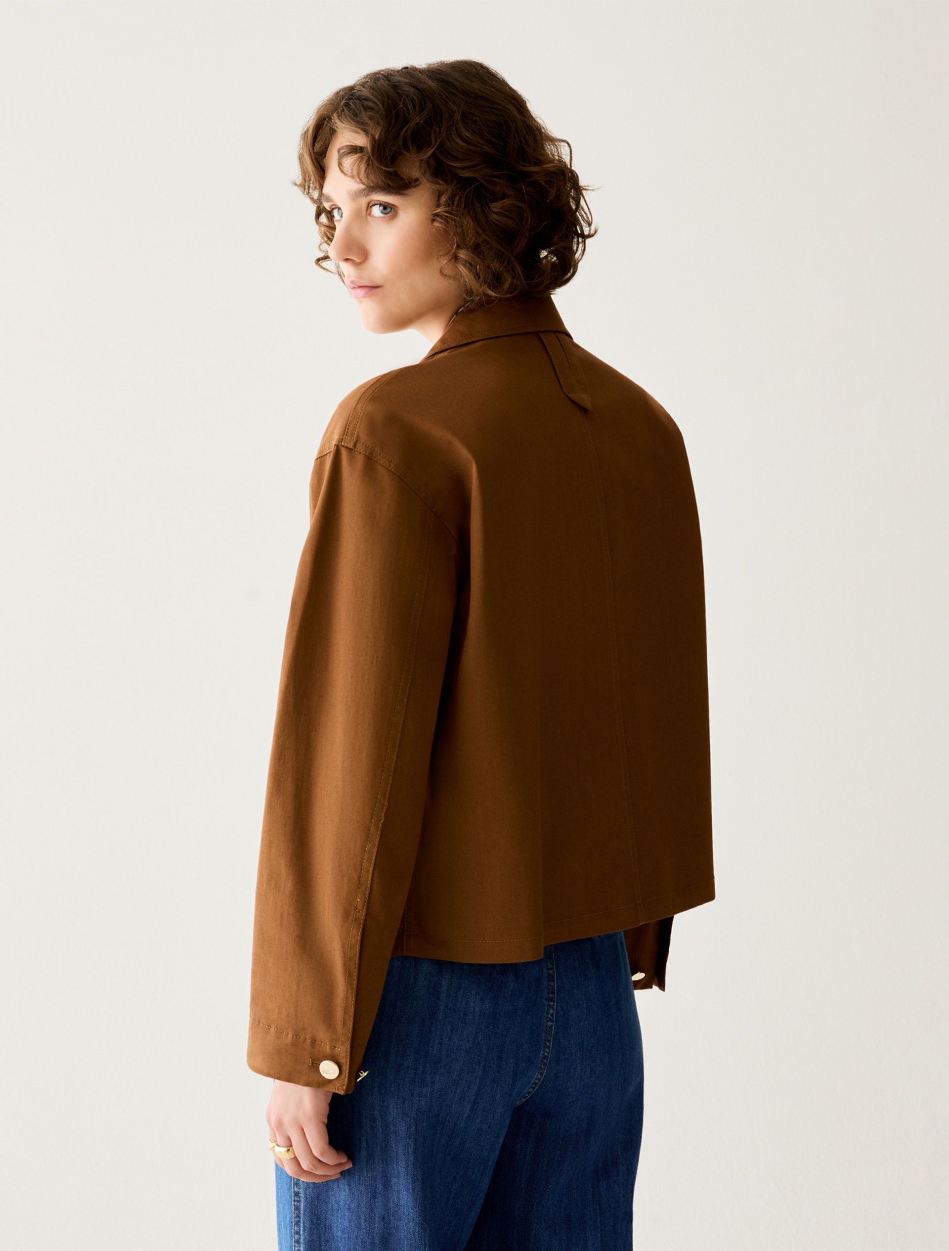 Boxy-cut gabardine jacket - TOBACCO BROWN - pennyblack
