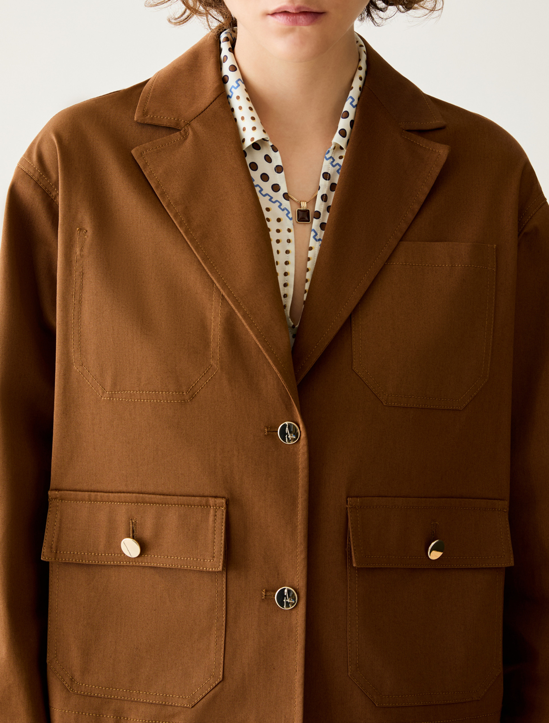 Boxy-cut gabardine jacket - TOBACCO BROWN - pennyblack