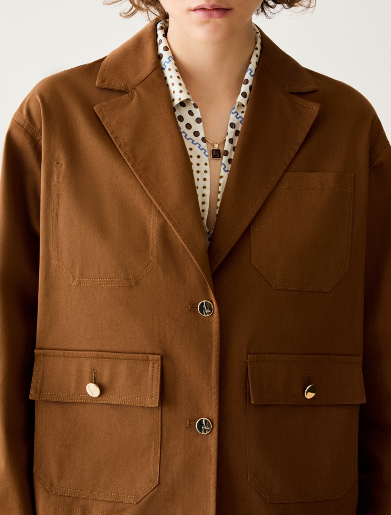 Boxy-cut gabardine jacket - TOBACCO BROWN - pennyblack