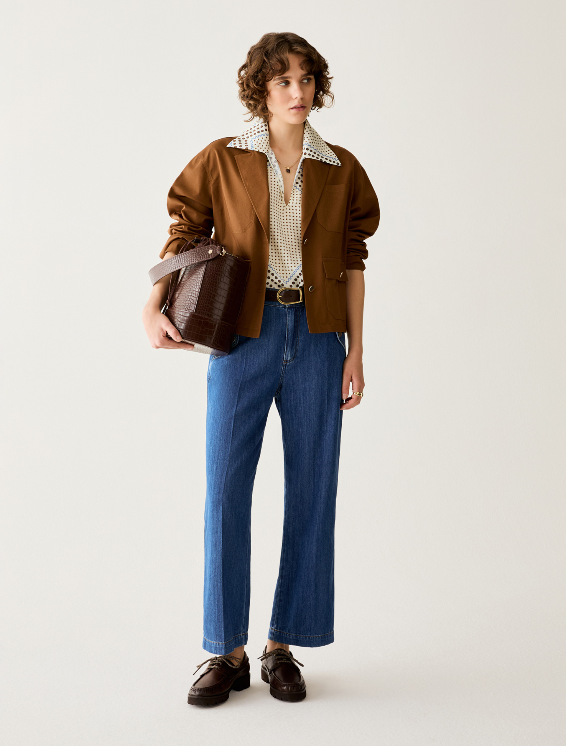 Boxy-cut gabardine jacket - TOBACCO BROWN - pennyblack