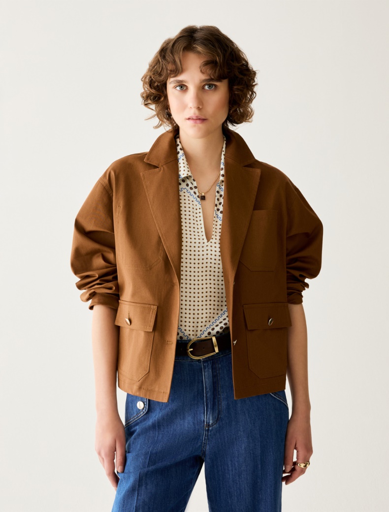 Boxy-cut gabardine jacket Boxy-cut gabardine jacket - TOBACCO BROWN - pennyblack