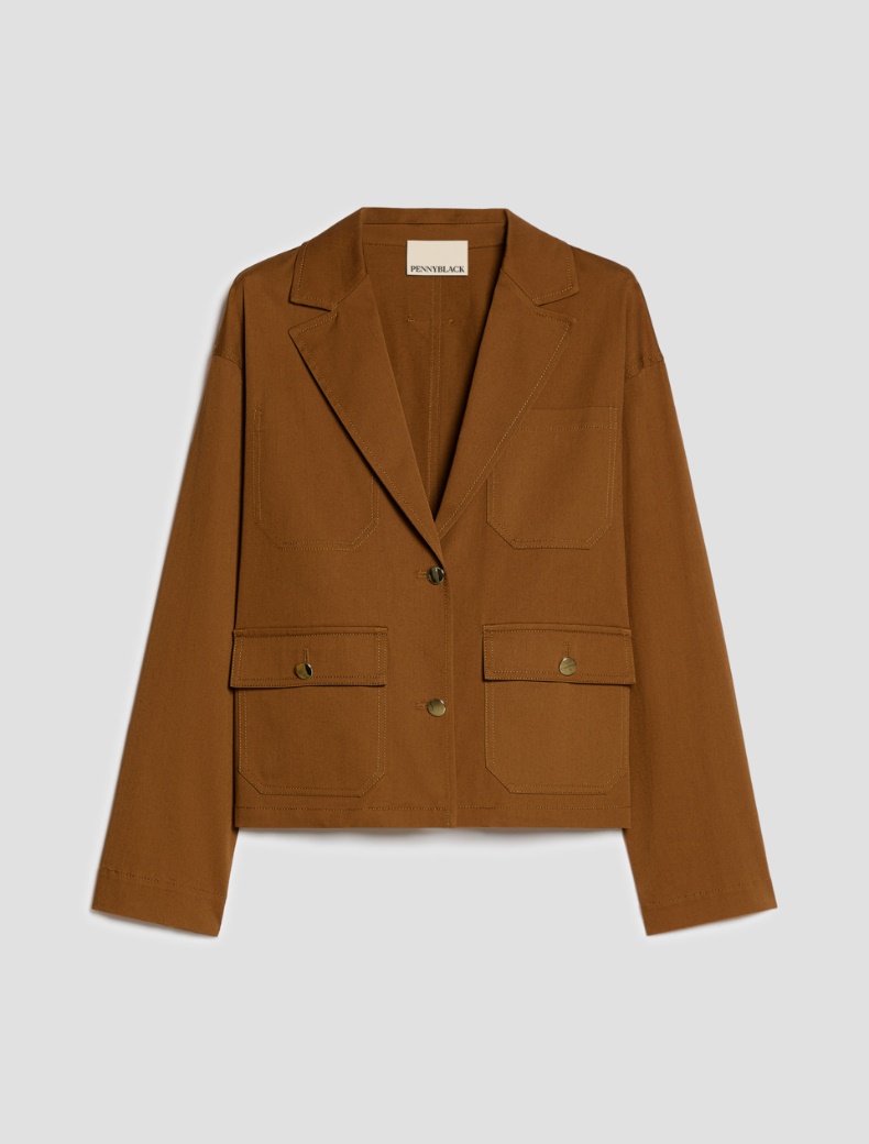 Boxy-cut gabardine jacket Boxy-cut gabardine jacket - TOBACCO BROWN - pennyblack