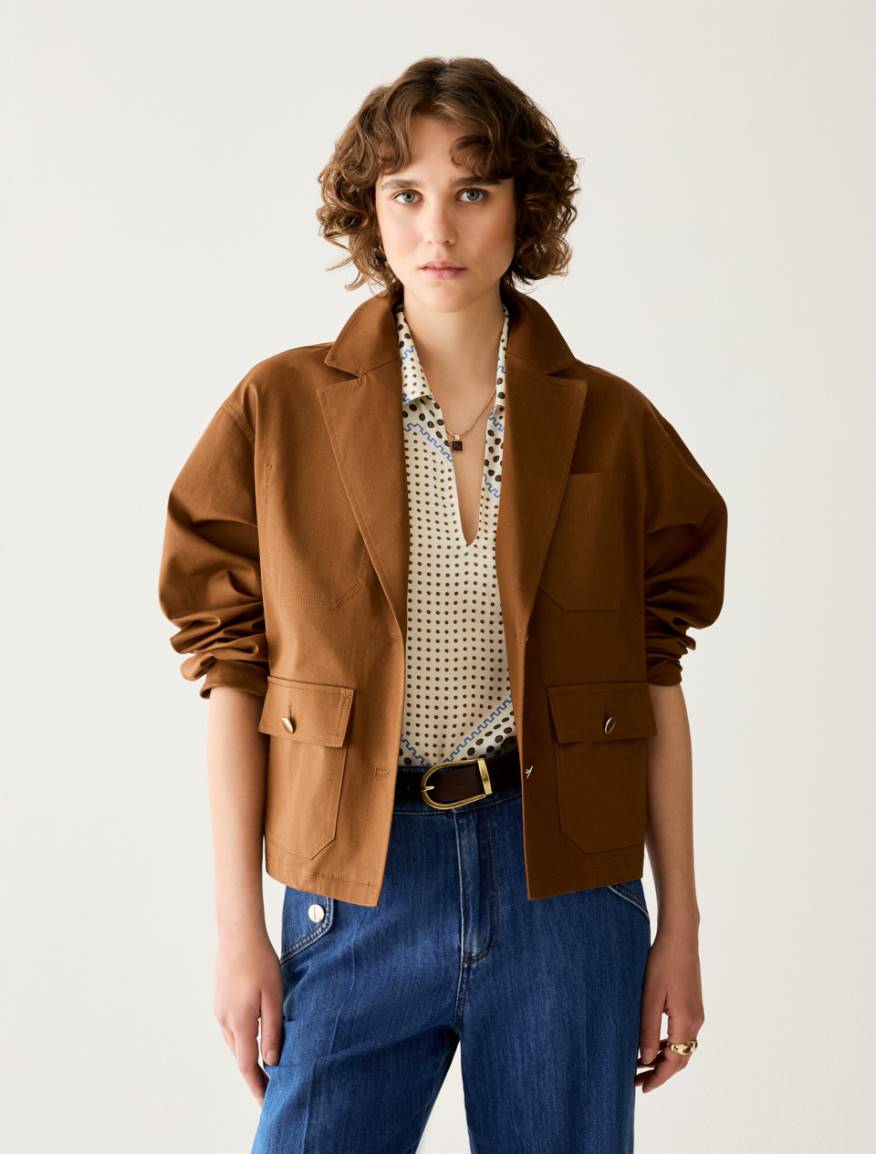 Boxy-cut gabardine jacket - TOBACCO BROWN - Pennyblack