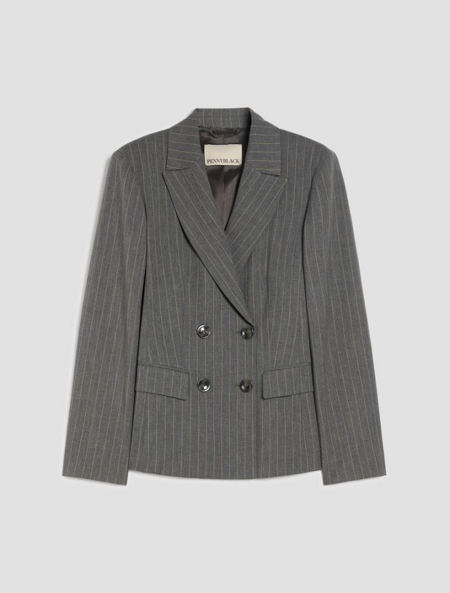 Pinstriped double-breasted blazer - GREY - Pennyblack
