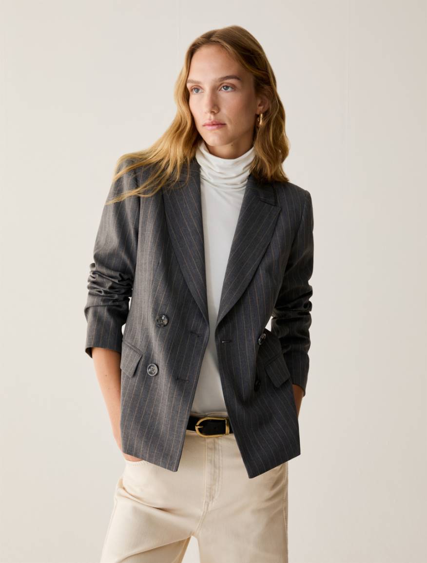 Blazer doppiopetto gessato - GRIGIO - Pennyblack