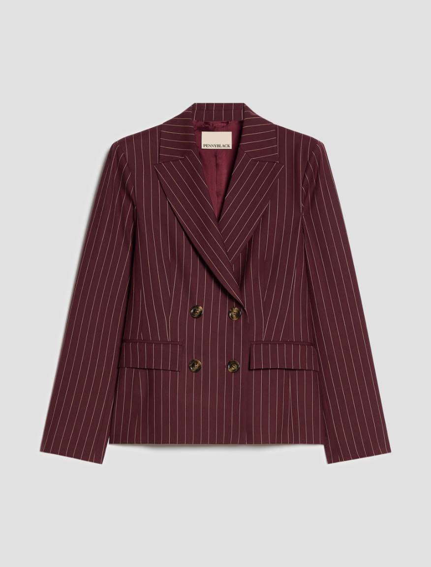 Pinstriped double-breasted blazer - BORDEAUX - Pennyblack - 2