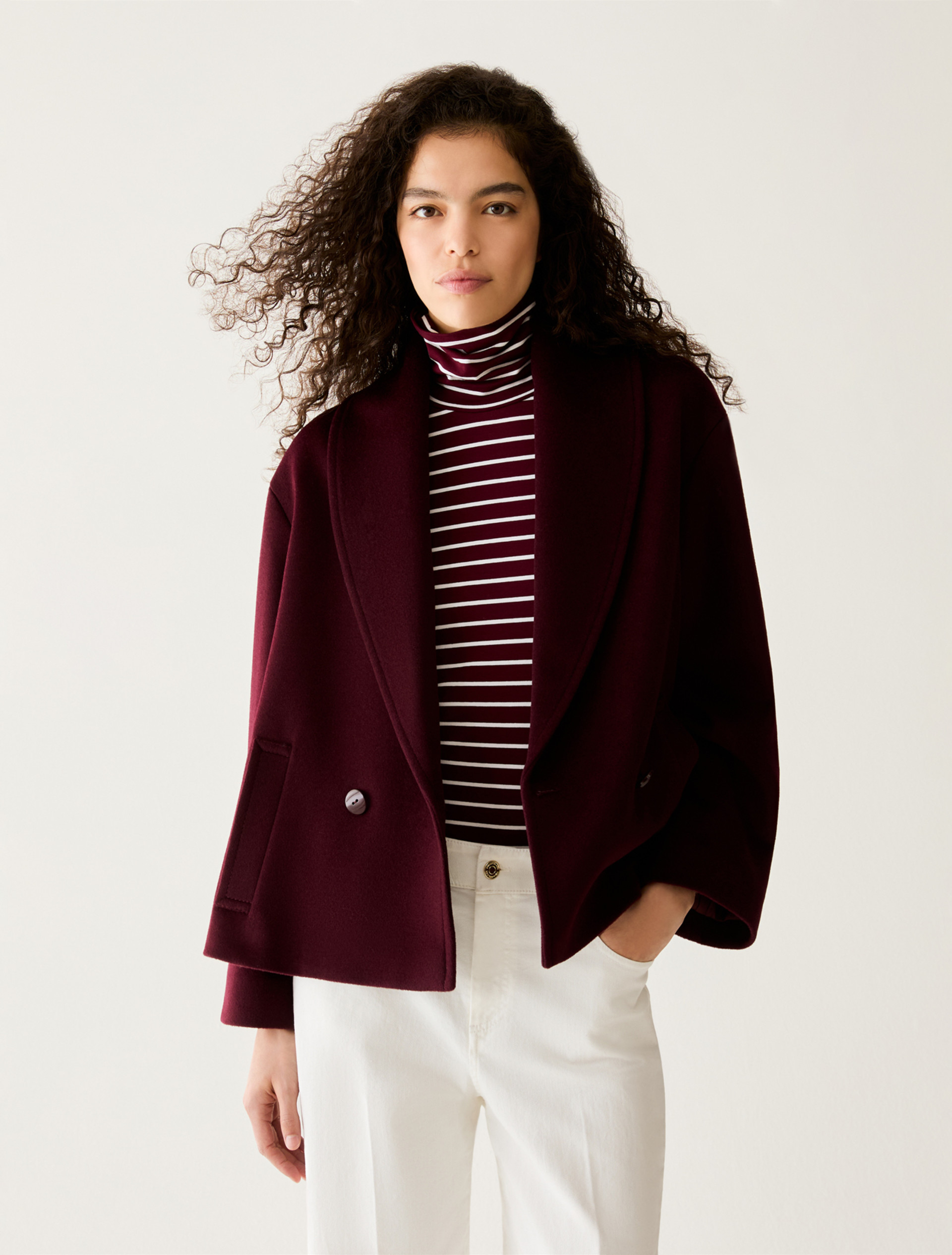 Pea coat in wool drap - BORDEAUX - Pennyblack - 1