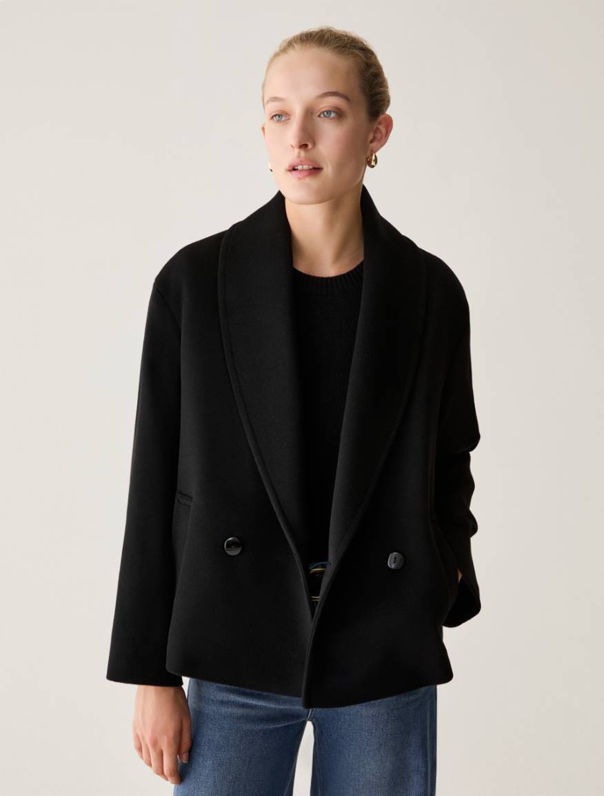 Pea coat in wool drap - BLACK - Pennyblack