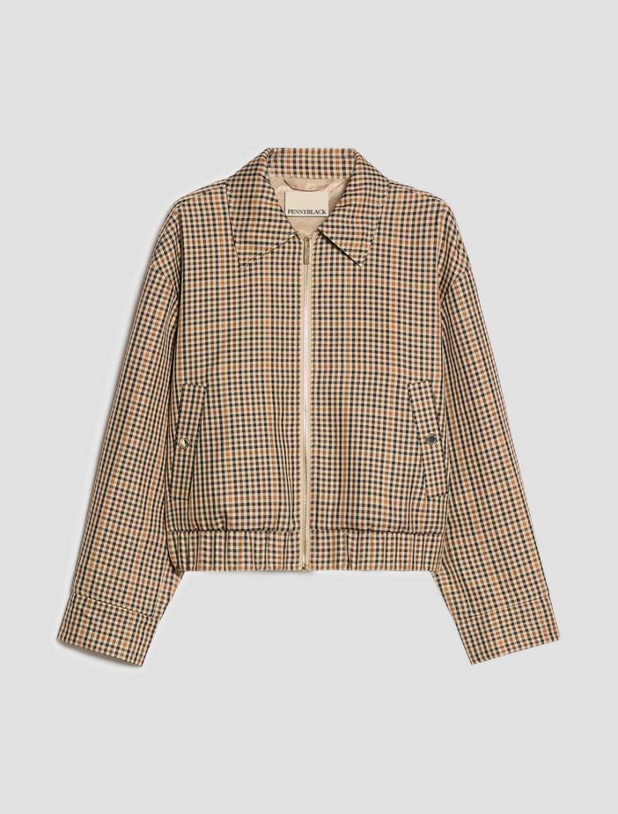 Gingham bomber jacket - CAMEL - Pennyblack - 2