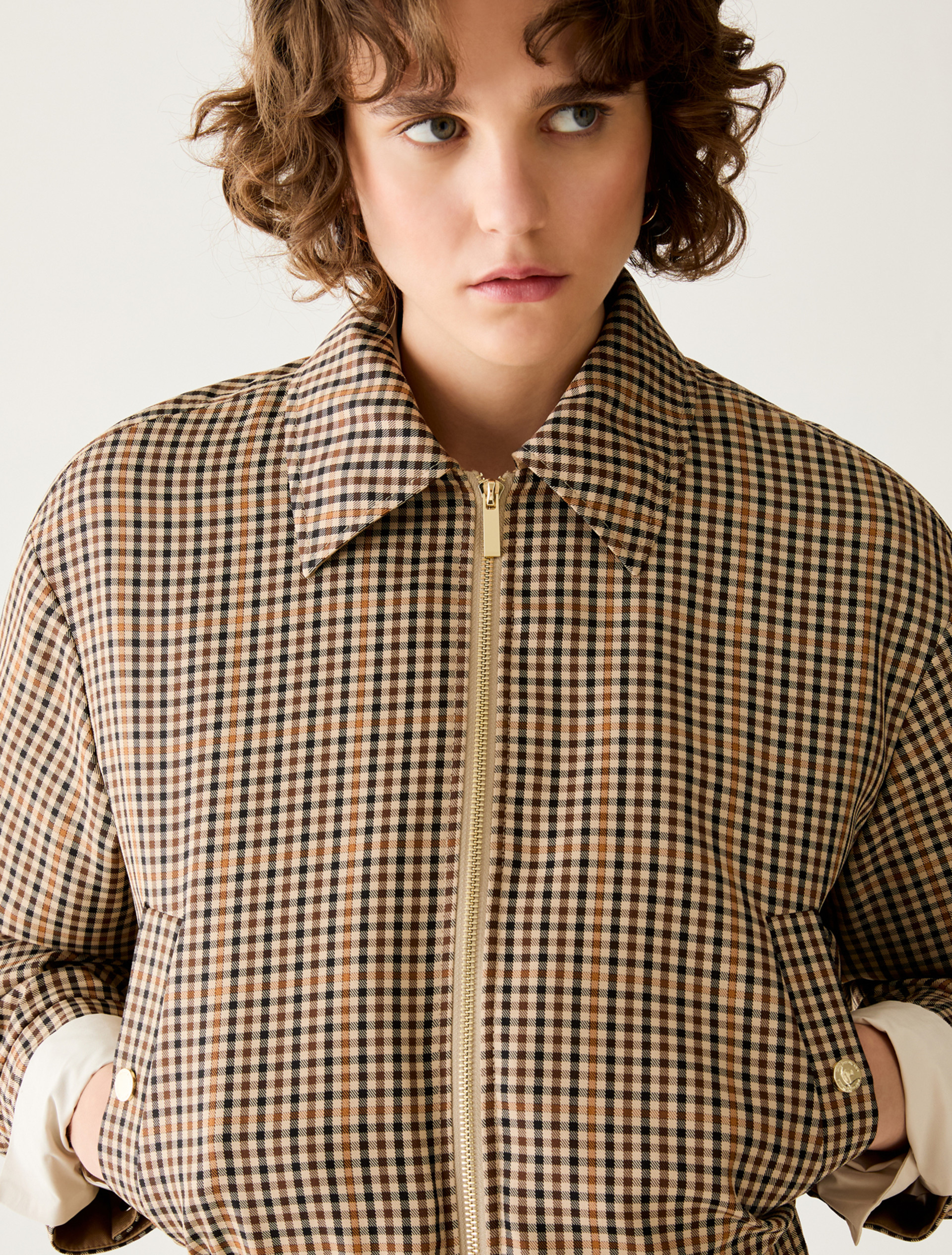 Gingham bomber jacket - CAMEL - Pennyblack - 4