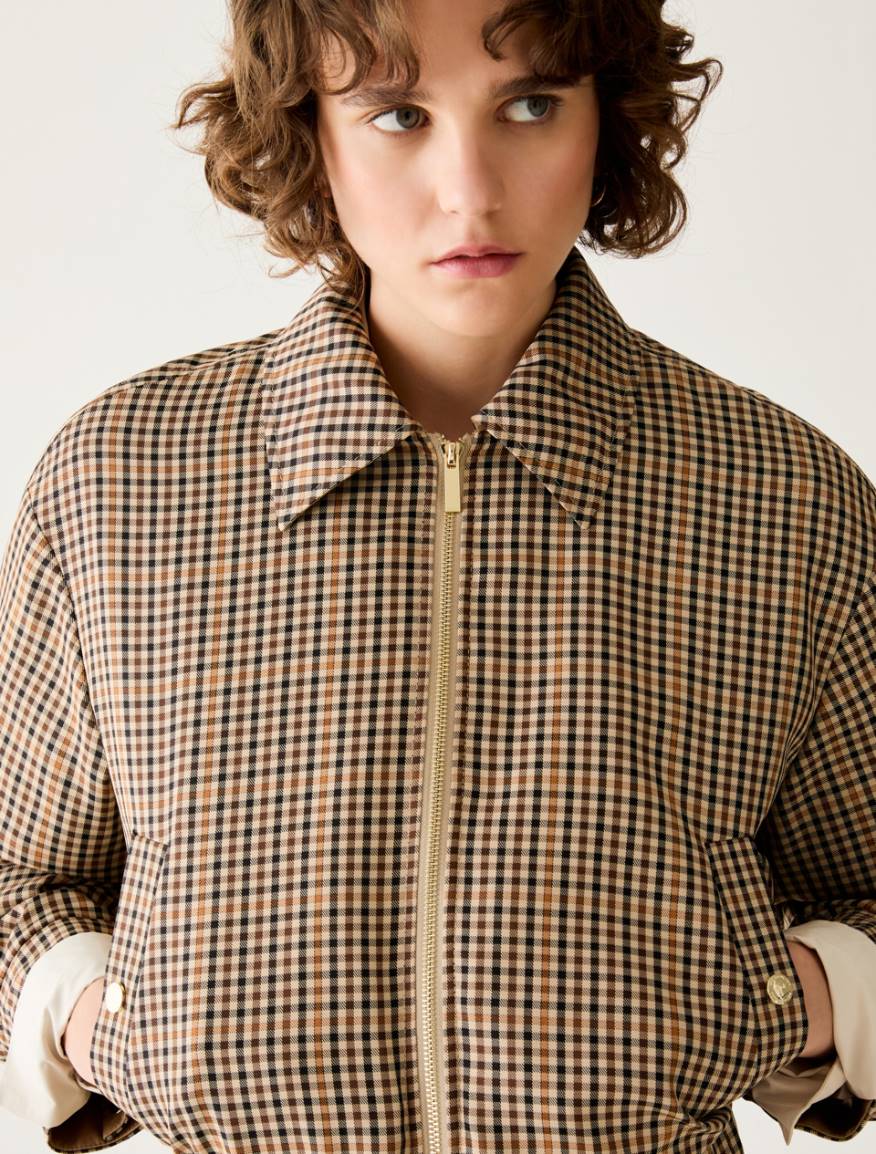 Gingham bomber jacket - CAMEL - Pennyblack - 4