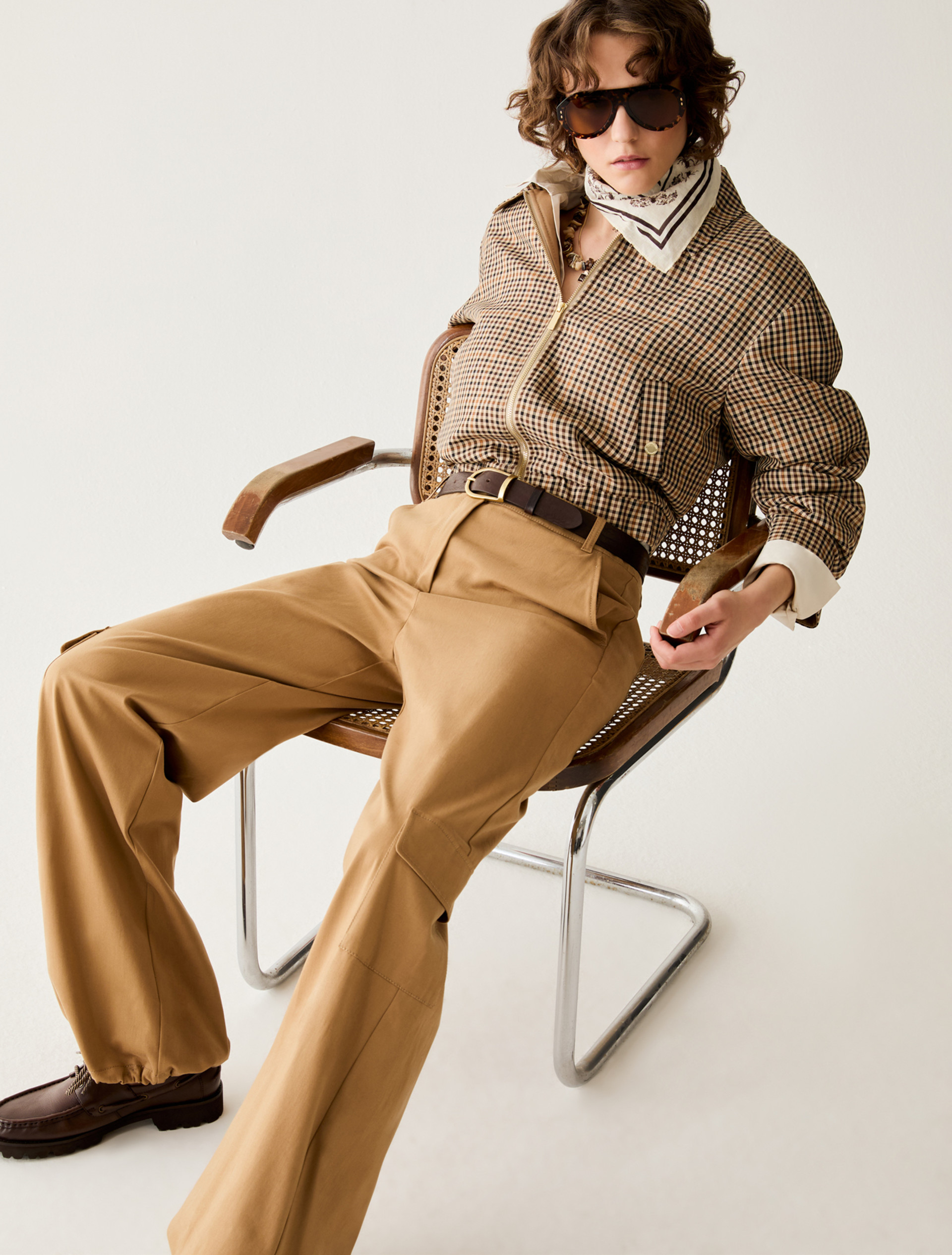 Gingham bomber jacket - CAMEL - Pennyblack - 5