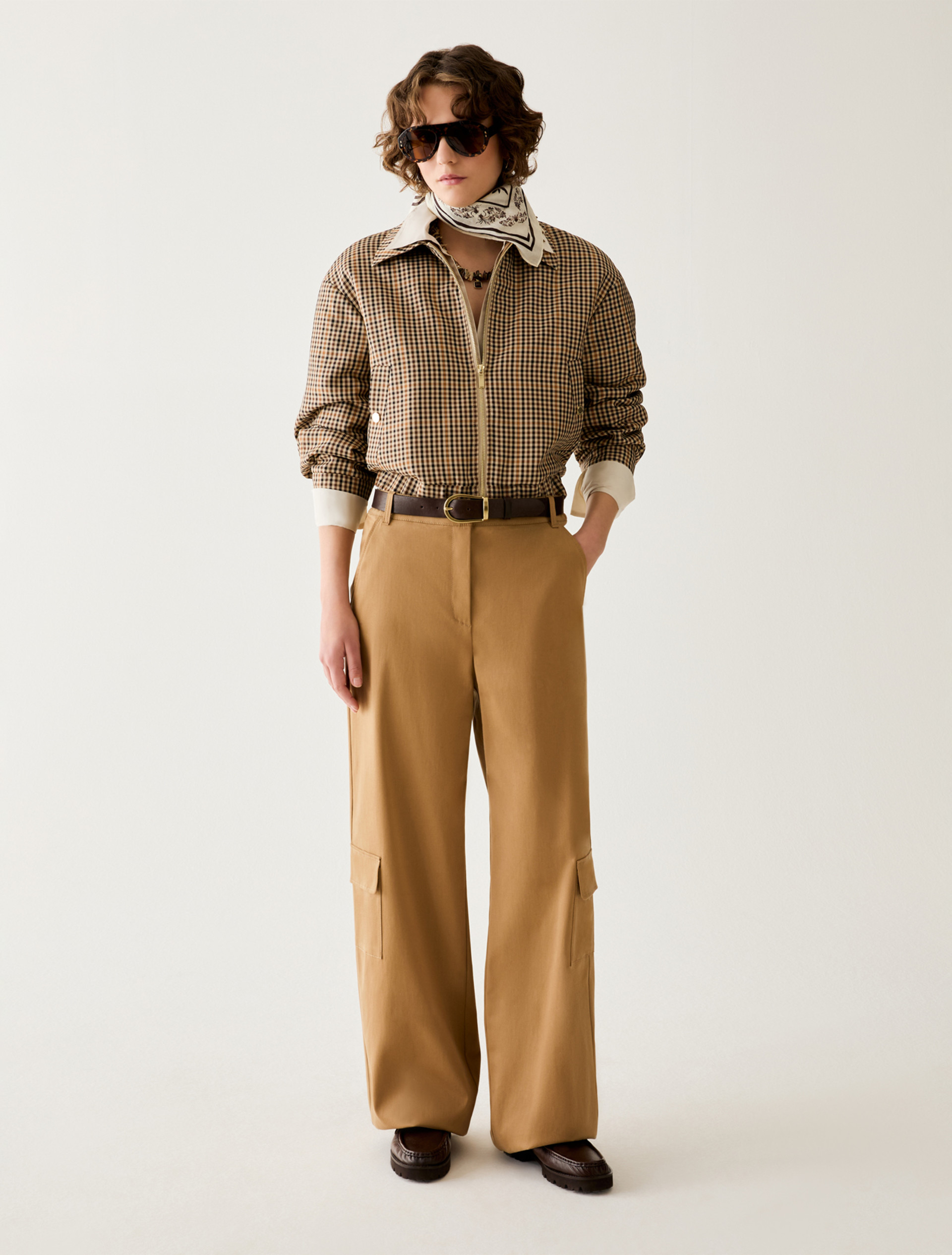 Gingham bomber jacket - CAMEL - Pennyblack - 6