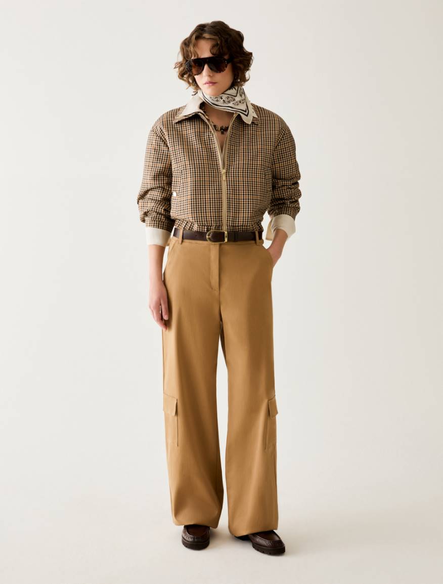 Gingham bomber jacket - CAMEL - Pennyblack - 6