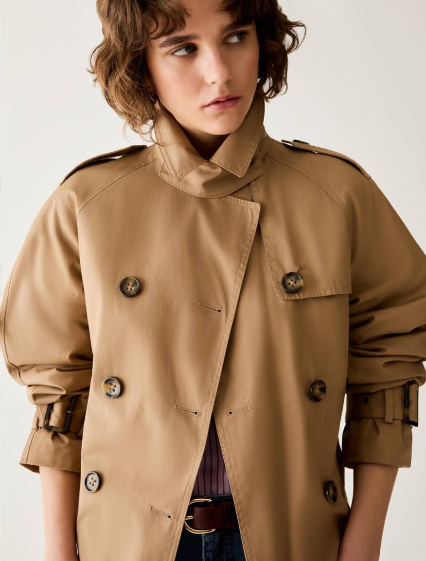 Cropped gabardine trench coat - CAMEL - Pennyblack - 4