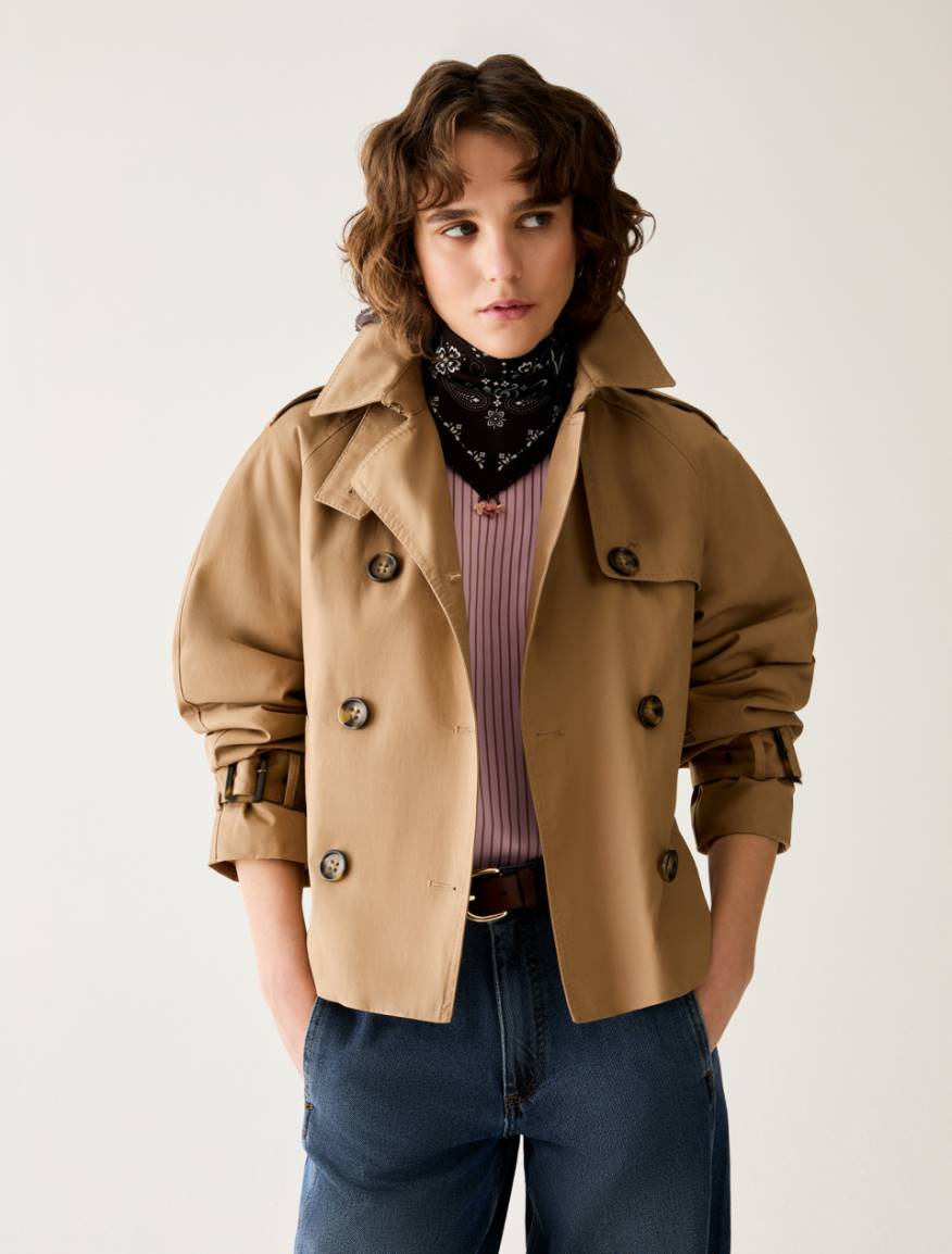Cropped gabardine trench coat - CAMEL - Pennyblack