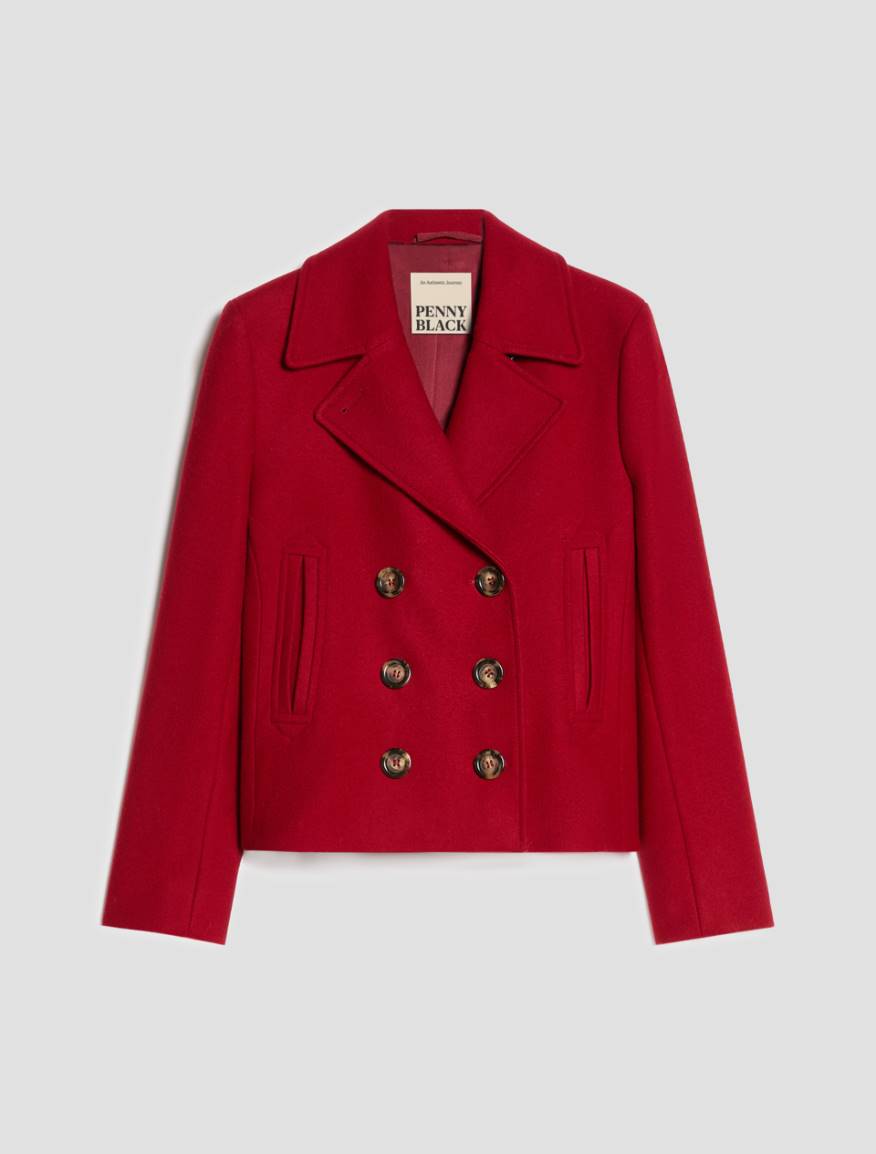Slim-cut wool-blend pea coat - RED - Pennyblack - 2