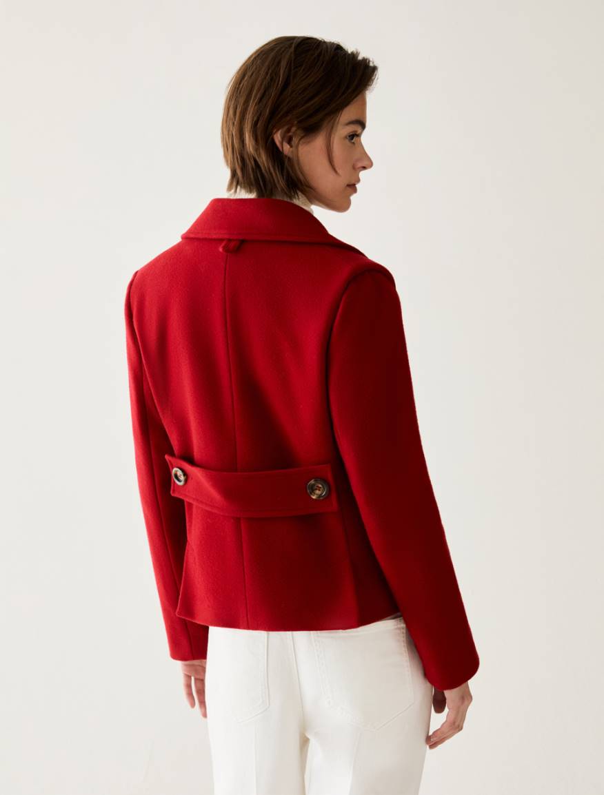Slim-cut wool-blend pea coat - RED - Pennyblack - 3