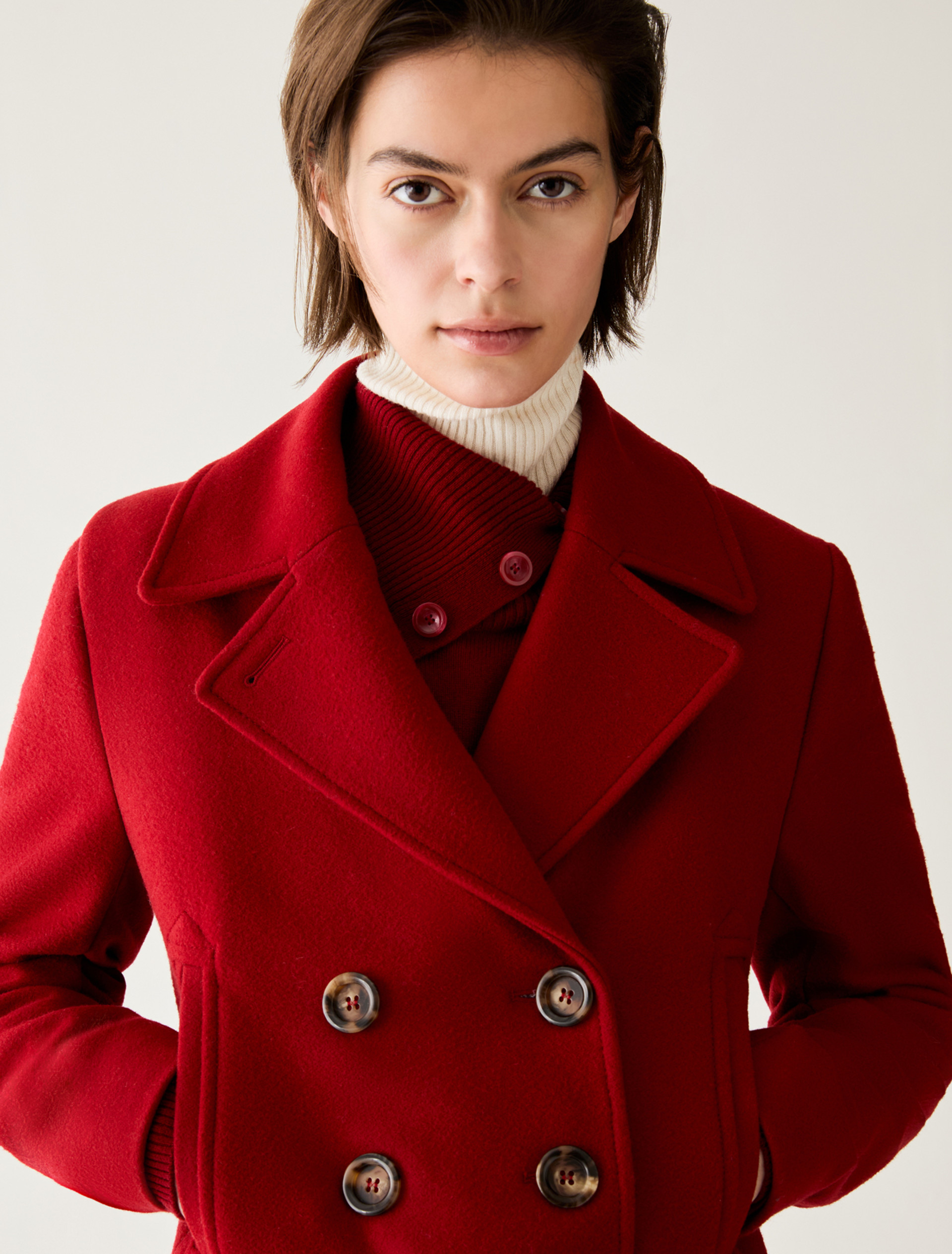Slim-cut wool-blend pea coat - RED - Pennyblack - 4