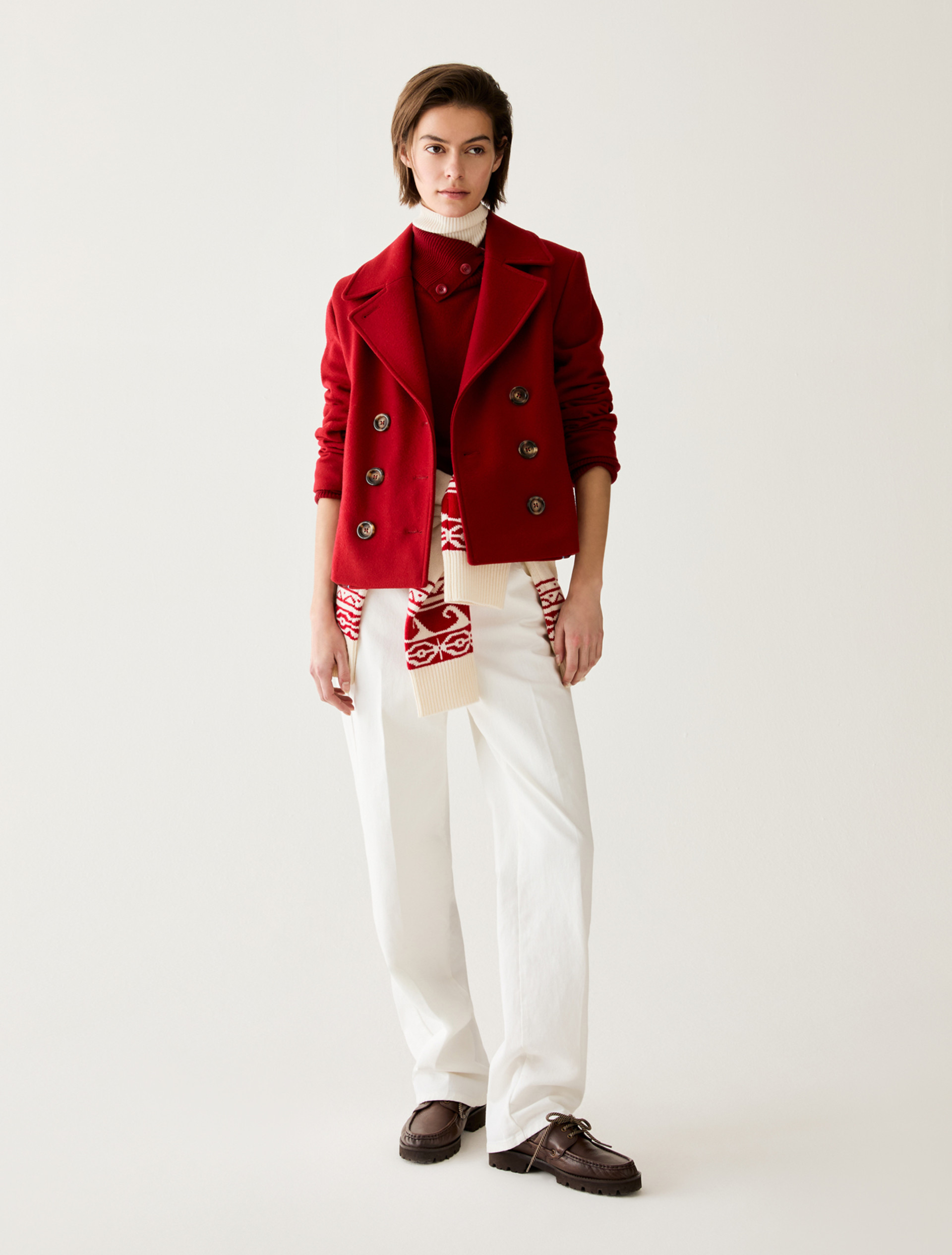 Slim-cut wool-blend pea coat - RED - Pennyblack - 5