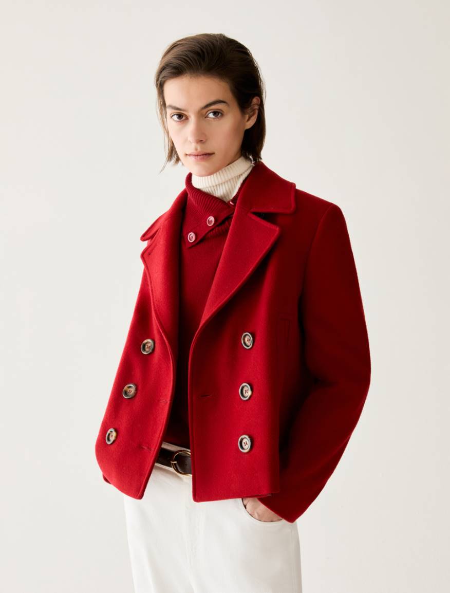 Slim-cut wool-blend pea coat - RED - Pennyblack