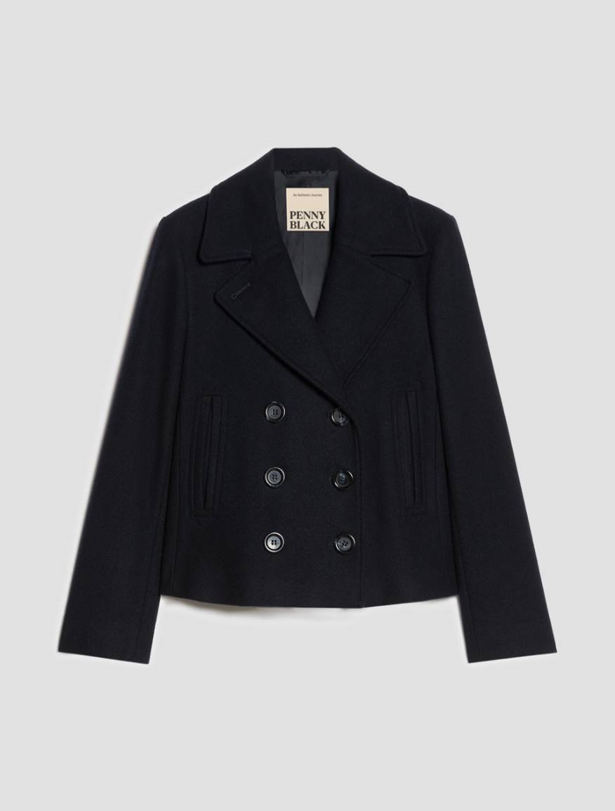 Slim-cut wool-blend pea coat - MIDNIGHTBLUE - Pennyblack - 2