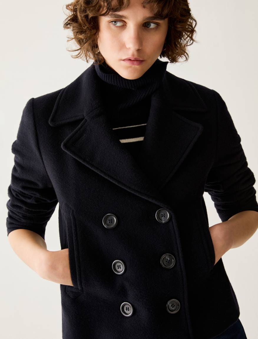 Slim-cut wool-blend pea coat - MIDNIGHTBLUE - Pennyblack - 4