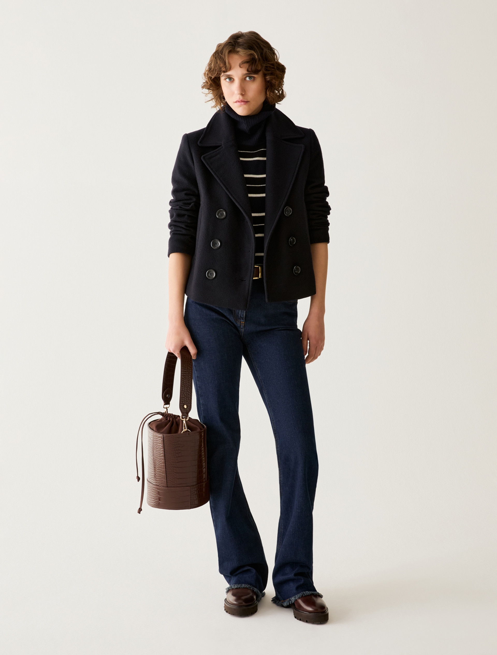 Slim-cut wool-blend pea coat - MIDNIGHTBLUE - Pennyblack - 5