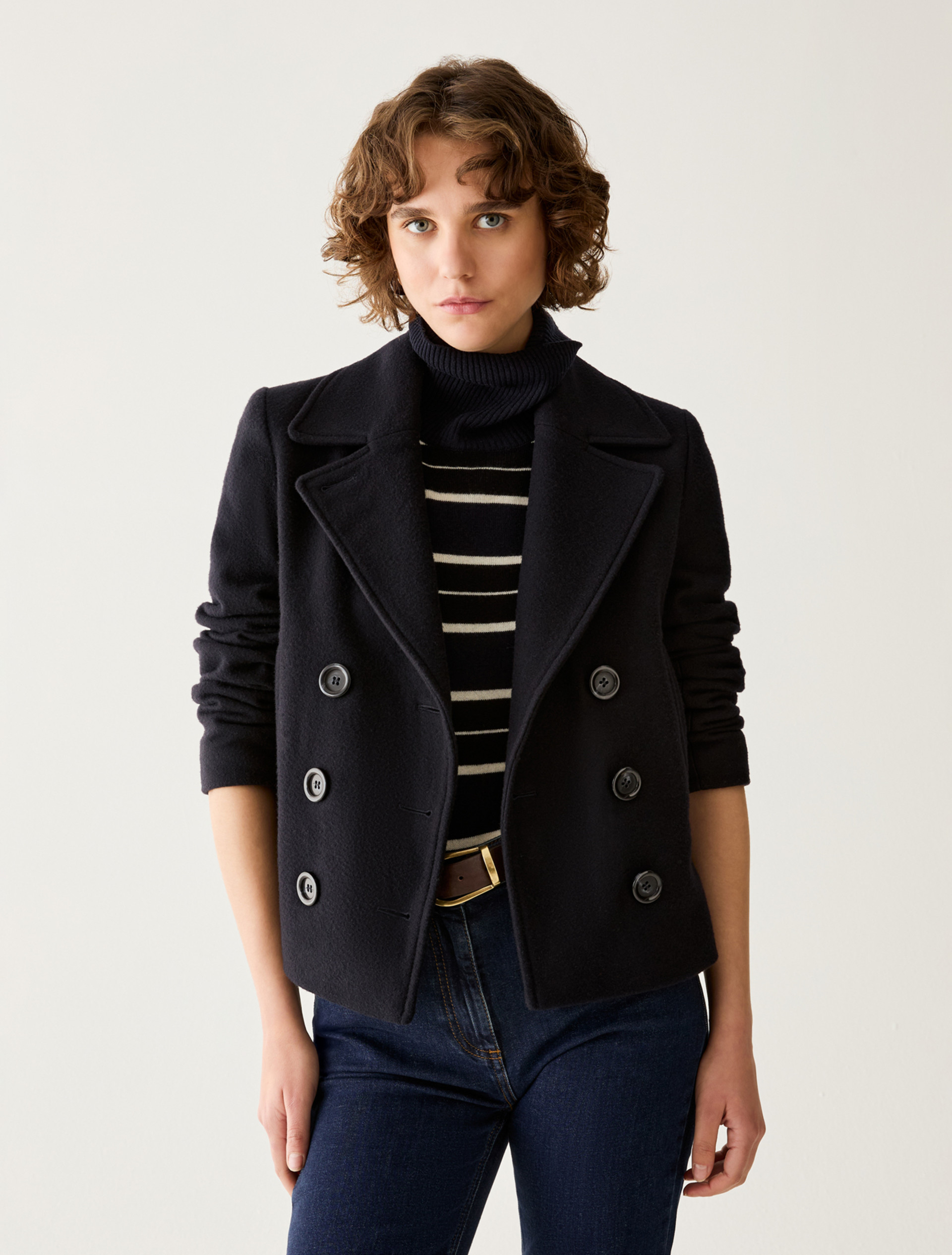 Slim-cut wool-blend pea coat - MIDNIGHTBLUE - Pennyblack - 1