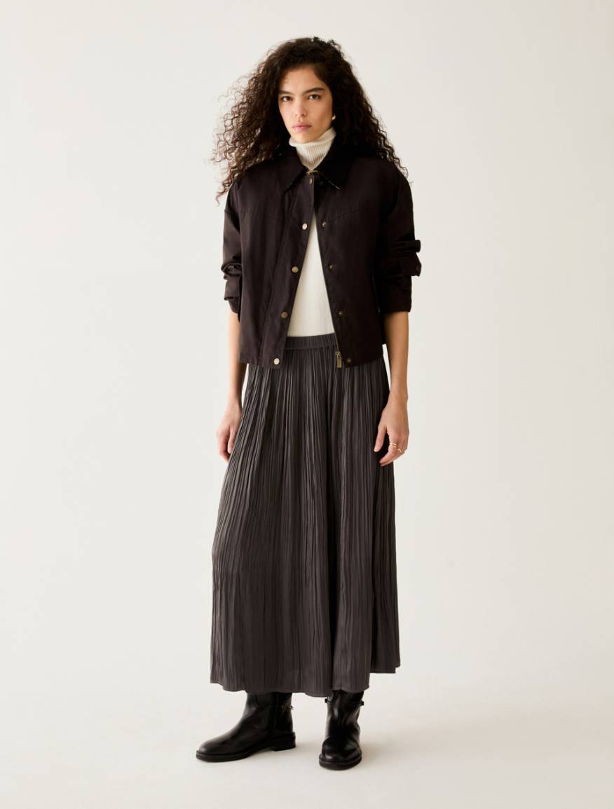 Crinkle satin midi skirt - PEWTER - Pennyblack