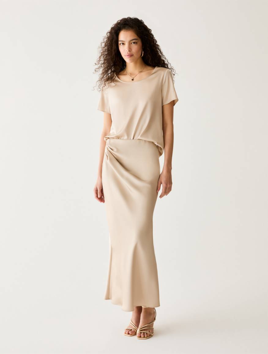 Draped satin skirt - ALMOND - Pennyblack