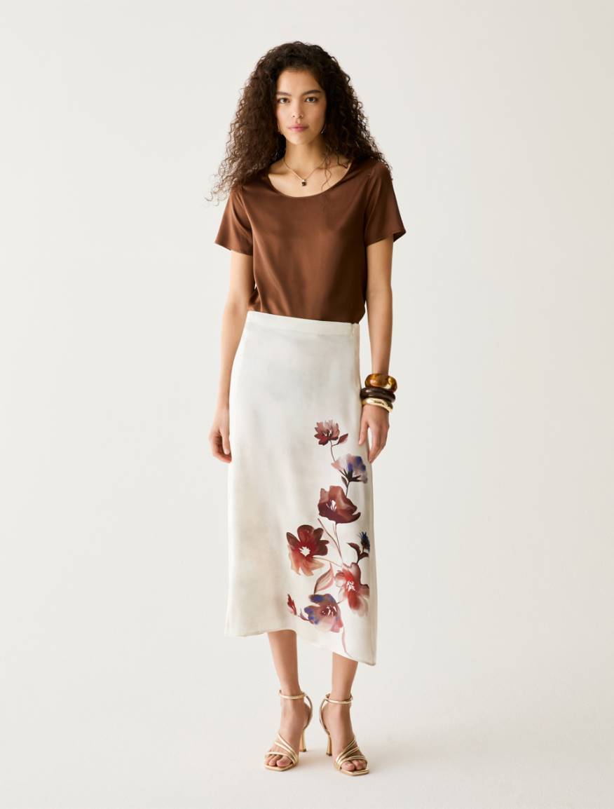 Floral-print satin midi skirt - CARDINAL - Pennyblack