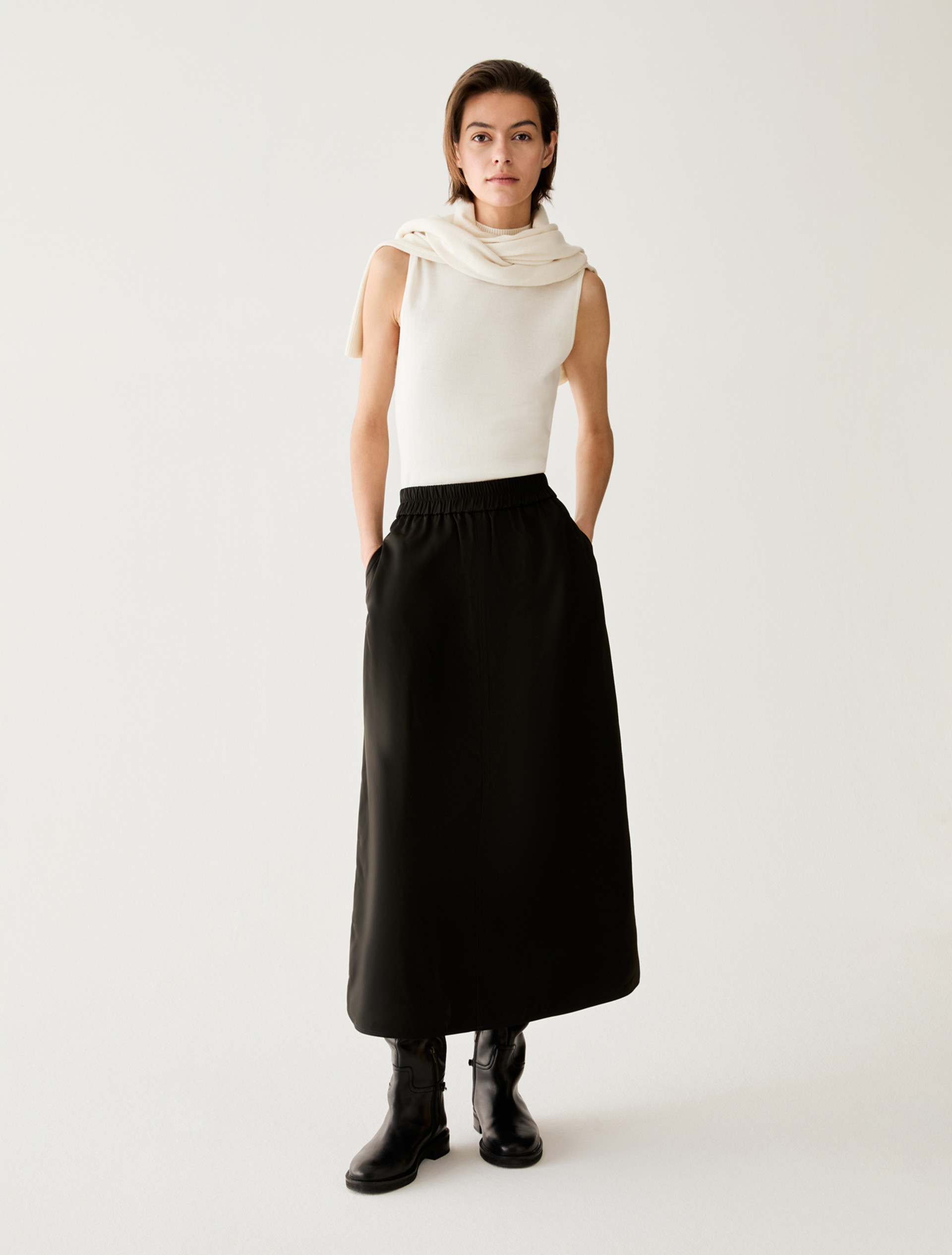 Technical gabardine midi skirt - BLACK - Pennyblack - 1